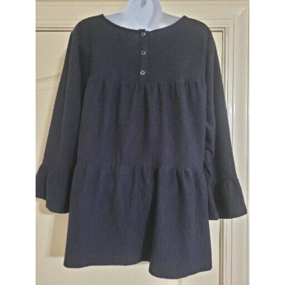 Mello Day Tiered Blouse With Bell Sleeves, Navy, Women's 1X, 3 Back Snaps - Picture 2 of 9